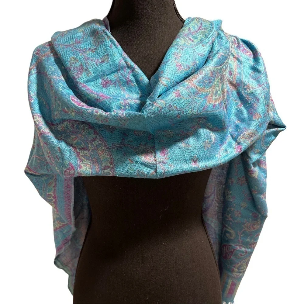 Elegant Shawl in Sky Blue with Purple- Versatile Wrap, Scarf, Veil Soft & Cozy